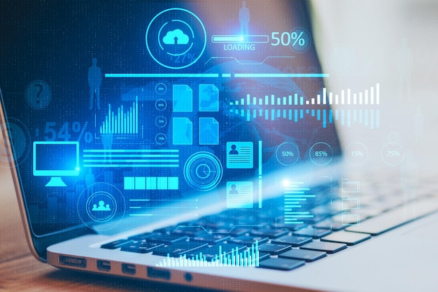 Computador portátil com gráfico de negócios