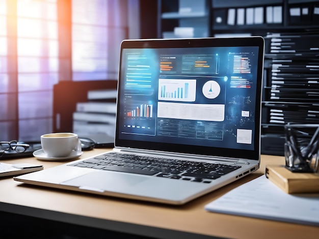 Computador portátil e painel para documentos de dados Gerenciar AI gerado