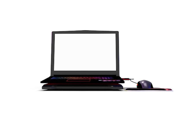 Computador portátil para jogos em renderização 3d de fundo vermelho