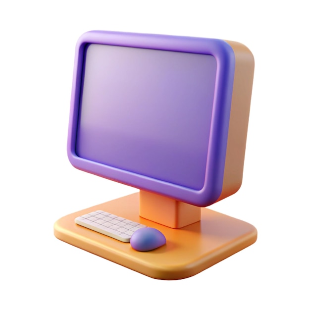 Computadora 3D en estilo estilizado sobre un fondo blanco
