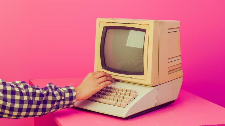 Foto la computadora antigua en el escritorio