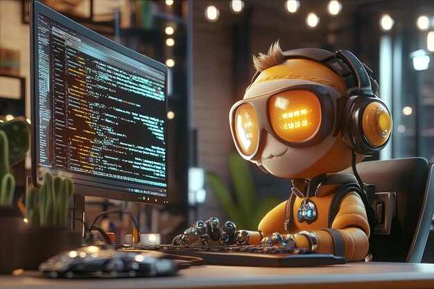 Una computadora con auriculares y un monitor de computadora