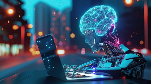 una computadora con un cerebro en la pantalla y las palabras "cerebro" en la pantalla