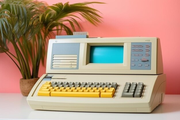 Computadora con collage moderno de palma en colores retro para el diseño de la fiesta