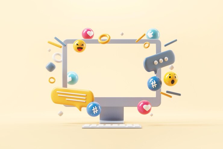 Computadora con iconos de redes sociales