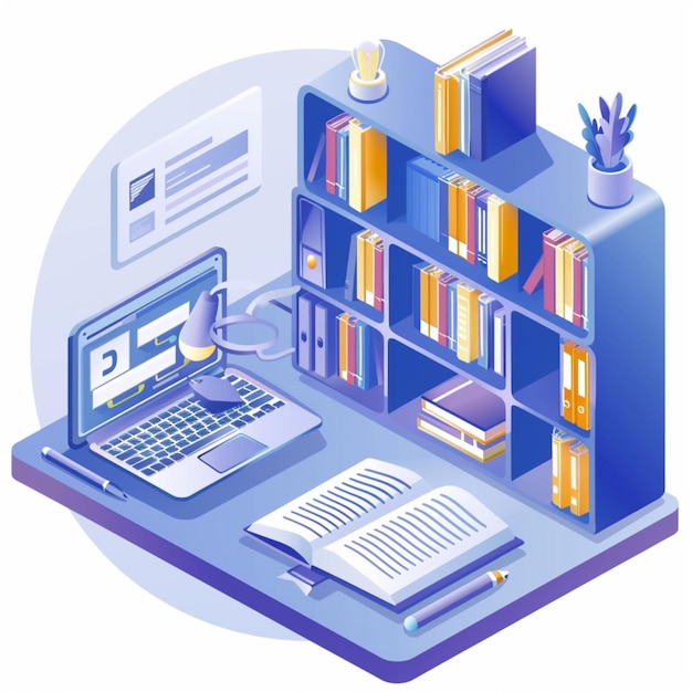 una computadora con un libro azul y púrpura en la parte inferior