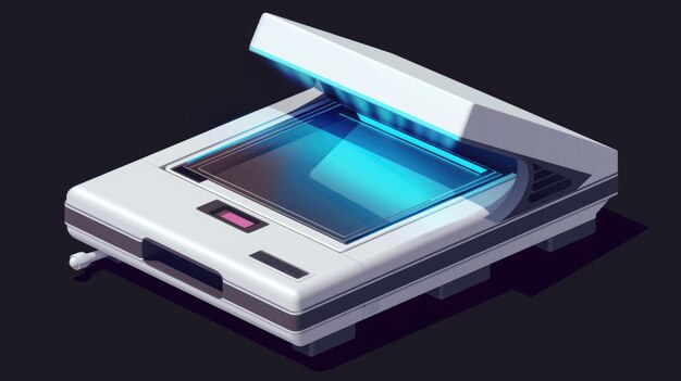 Una computadora con una luz azul en la parte superior perfecta para conceptos de tecnología e innovación