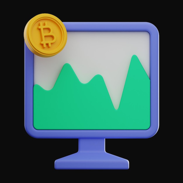 Computadora Moneda Gráfico Dinero Finanzas Icono 3D rendering sobre fondo aislado