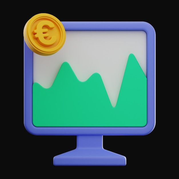 Computadora Moneda Gráfico Dinero Finanzas Icono 3D rendering sobre fondo aislado