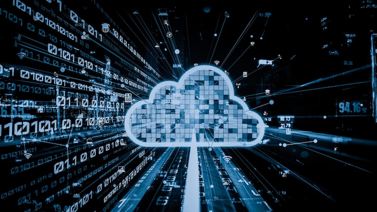 Foto computadora en la nube y almacenamiento de datos en línea con software de intercambio inteligente tácito