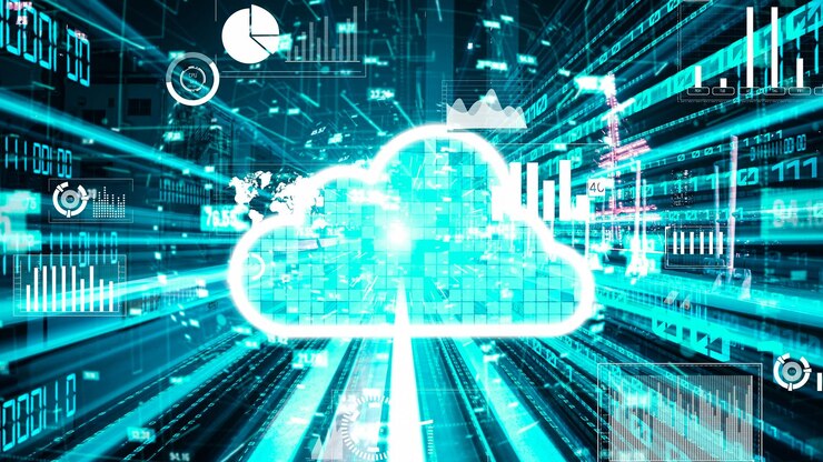 Foto computadora en la nube y almacenamiento de datos en línea con software de intercambio inteligente tácito