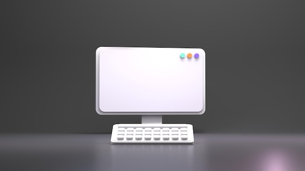 Una computadora con una pantalla blanca en un renderizador 3D de fondo negro