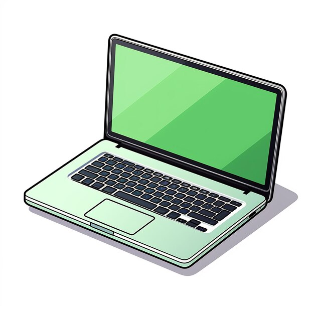 una computadora con una pantalla verde que dice "computadora portátil" en ella