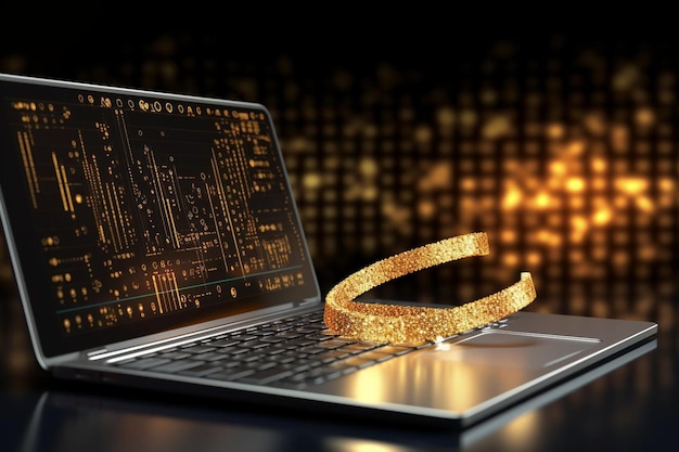 Foto una computadora portátil con un anillo dorado en la pantalla que dice x2 en la pantalla