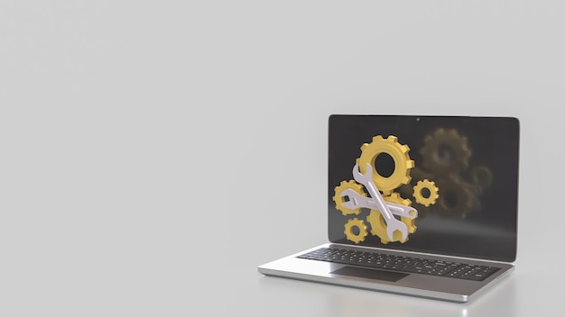 La computadora portátil y el equipo para el concepto de reparación o reparación 3d Rendering