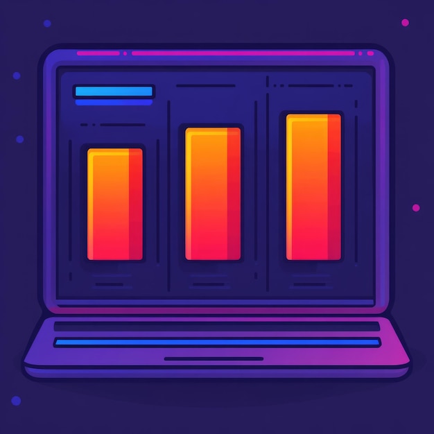 Una computadora portátil estilizada que muestra gráficos de barras coloridos