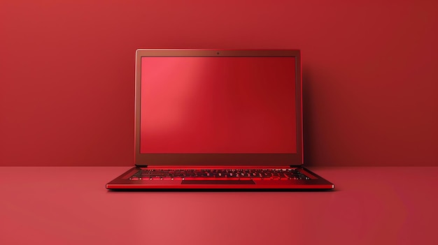 Computadora portátil en fondo rojo renderizado en 3D