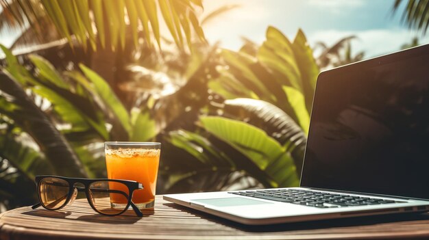 Una computadora portátil y gafas en una mesa