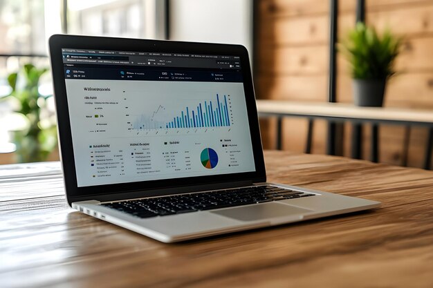 una computadora portátil con un gráfico en la pantalla y el gráfico de la palabra en la pantalla
