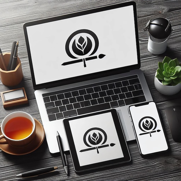 una computadora portátil con un logotipo que dice té en él