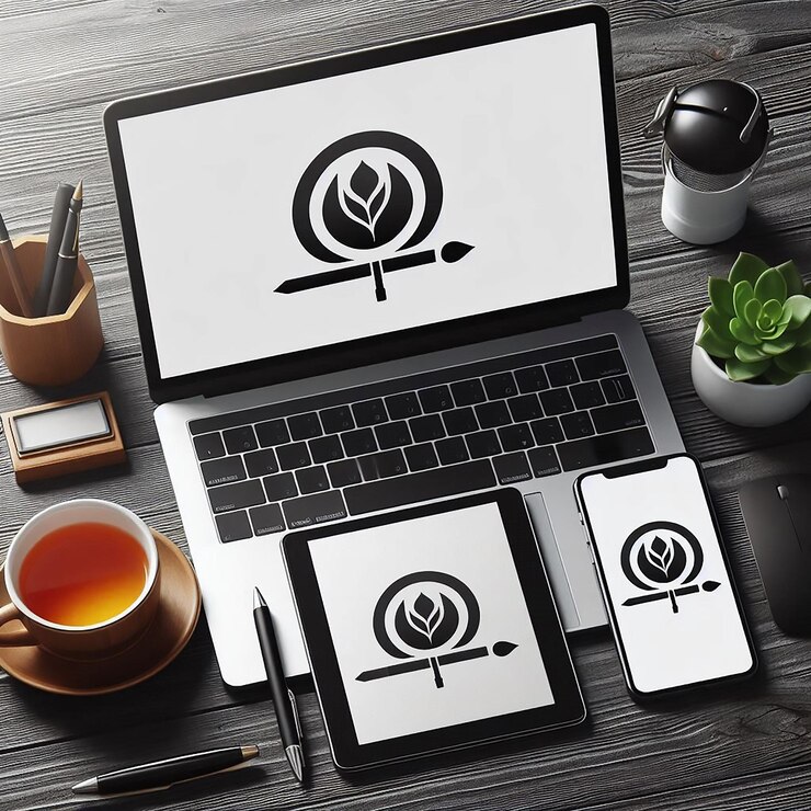 Foto una computadora portátil con un logotipo que dice té en él
