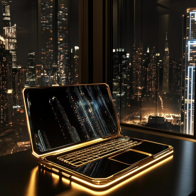 una computadora portátil con una luz brillante en la parte superior