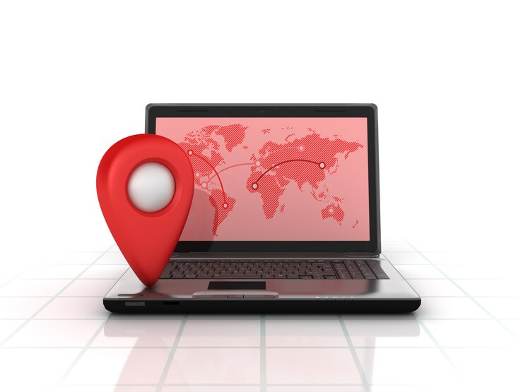Foto computadora portátil con marcador gps
