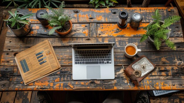 Computadora portátil en una mesa de madera