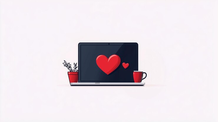 Foto la computadora portátil muestra un corazón rojo en el escritorio