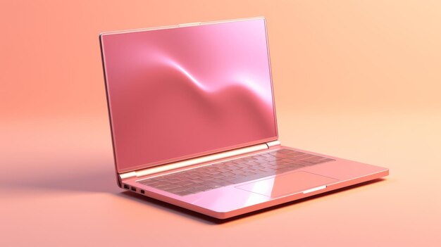 Una computadora portátil se muestra en un fondo rosa pálido Mockup de una computadora portatil rosa aislada en un fondo de melocotón