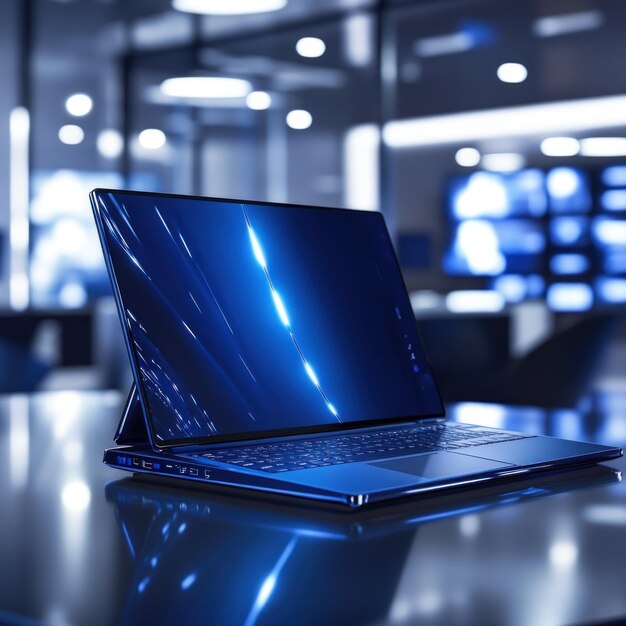 una computadora portátil con una pantalla azul que dice x en ella
