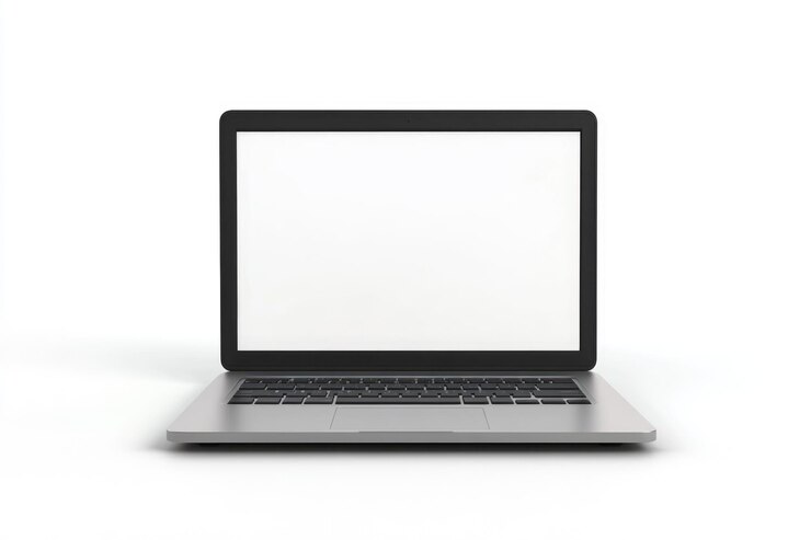 computadora portátil con pantalla en blanco aislada sobre un fondo blanco