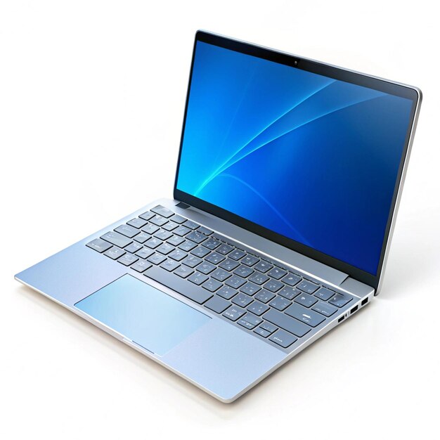 una computadora portátil plateada con una pantalla azul que dice macbook proon