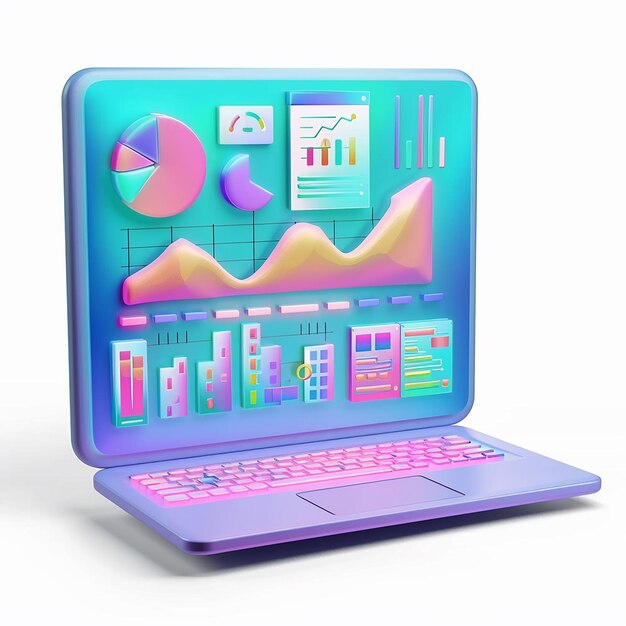una computadora portátil púrpura con un gráfico en la pantalla
