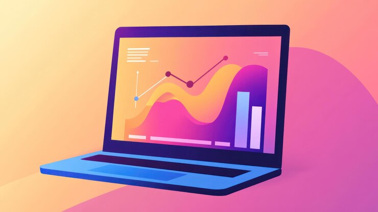 Foto una computadora portátil que muestra visualizaciones y gráficos de datos coloridos