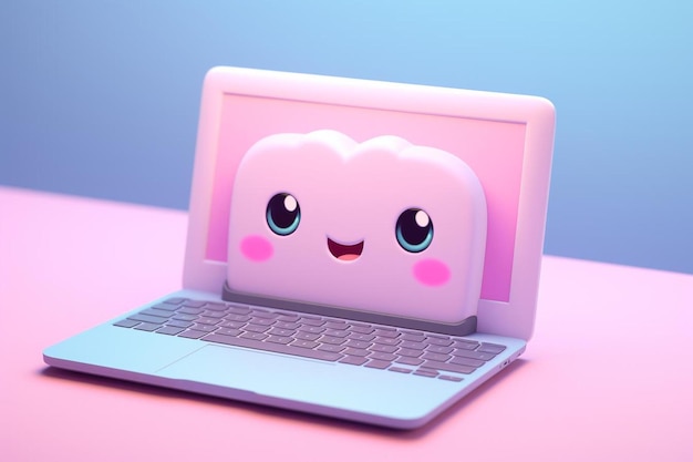 una computadora portátil rosa con un corazón rosa en la pantalla