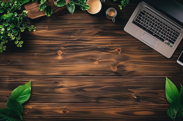 una computadora portátil se sienta en una mesa de madera con una manzana verde en la parte superior