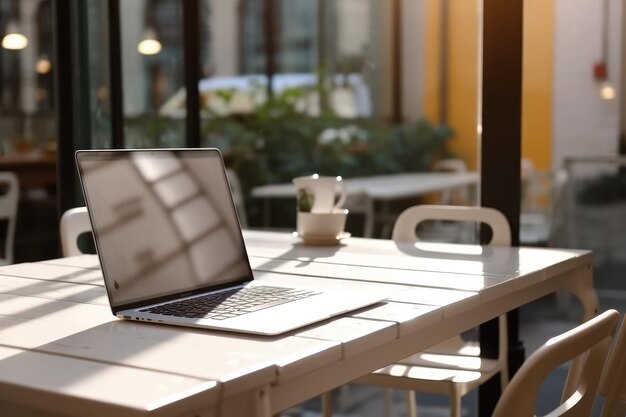 Computadora portátil sobre la mesa en una sala de estudio IA generativa