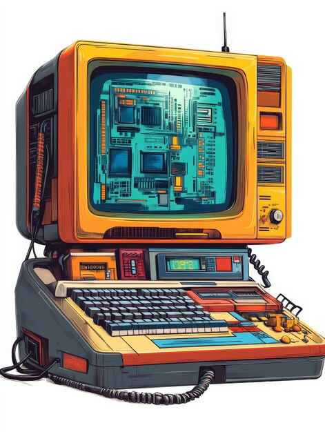 Computadora retro con pantalla de placa de circuito
