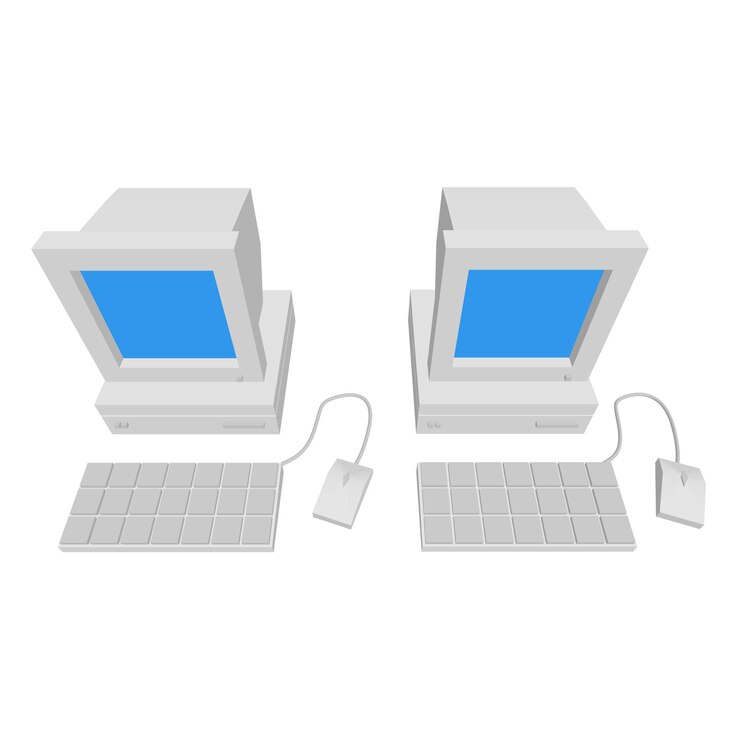 Foto computadora retro con ratón de monitor y teclado concepto de negocio