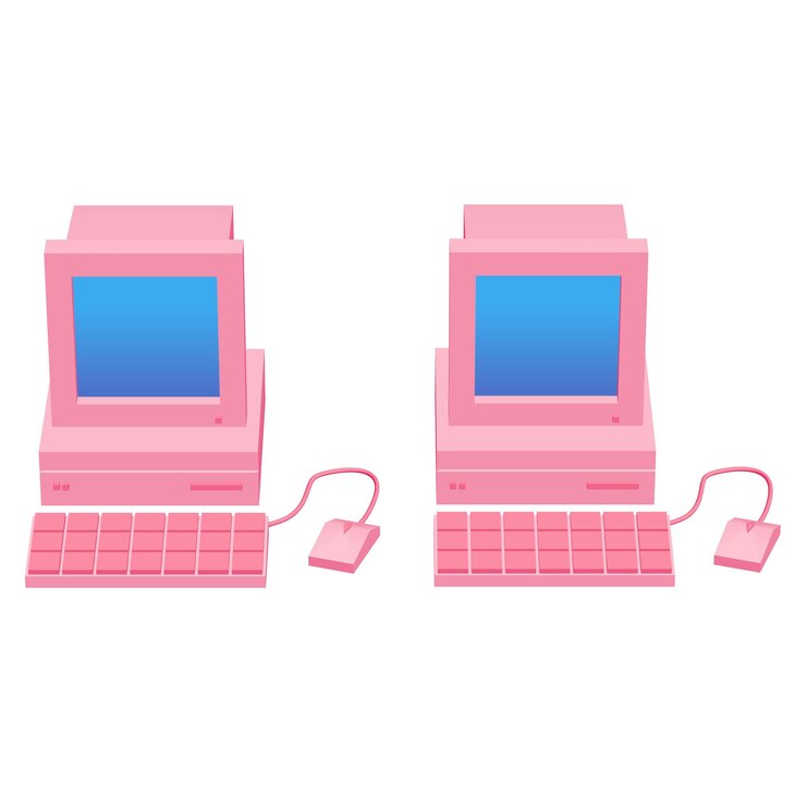 Foto computadora retro con ratón de monitor y teclado concepto de negocio