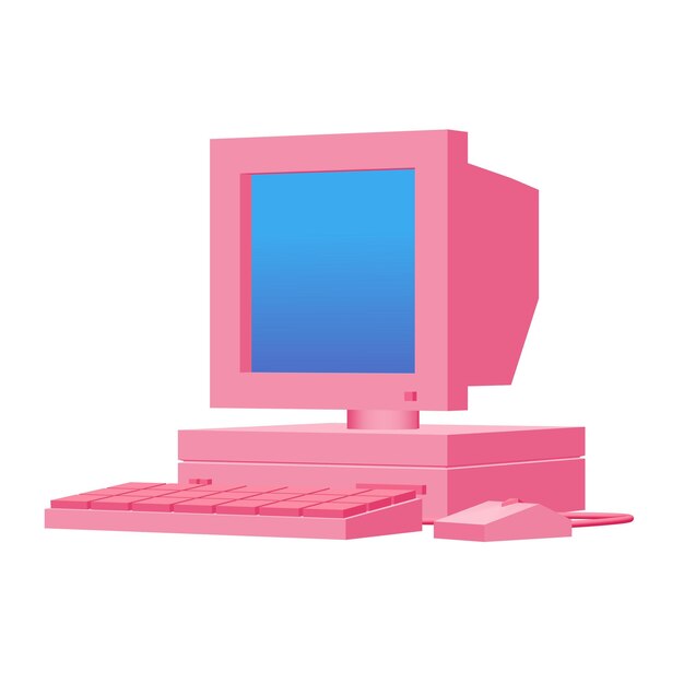 Computadora retro con ratón de monitor y teclado Concepto de negocio
