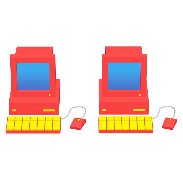 Foto computadora retro con ratón de monitor y teclado concepto de negocio