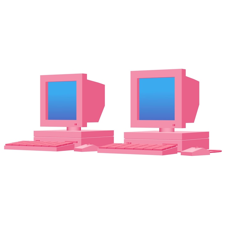 Foto computadora retro con ratón de monitor y teclado concepto de negocio