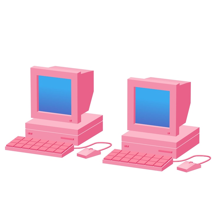 Foto computadora retro con ratón de monitor y teclado concepto de negocio