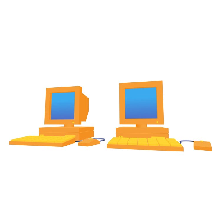 Foto computadora retro con ratón de monitor y teclado concepto de negocio