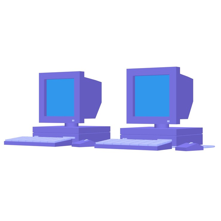 Foto computadora retro con ratón de monitor y teclado concepto de negocio