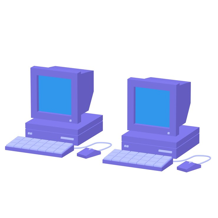 Foto computadora retro con ratón de monitor y teclado concepto de negocio