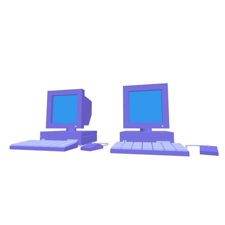 Foto computadora retro con ratón de monitor y teclado concepto de negocio