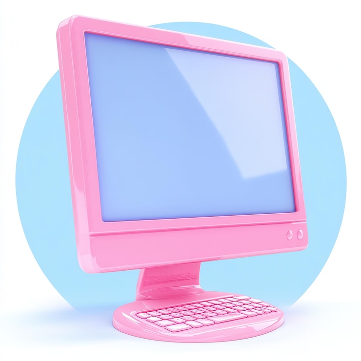 Foto una computadora rosada vibrante que se destaca contra un telón de fondo azul pastel ia generativa
